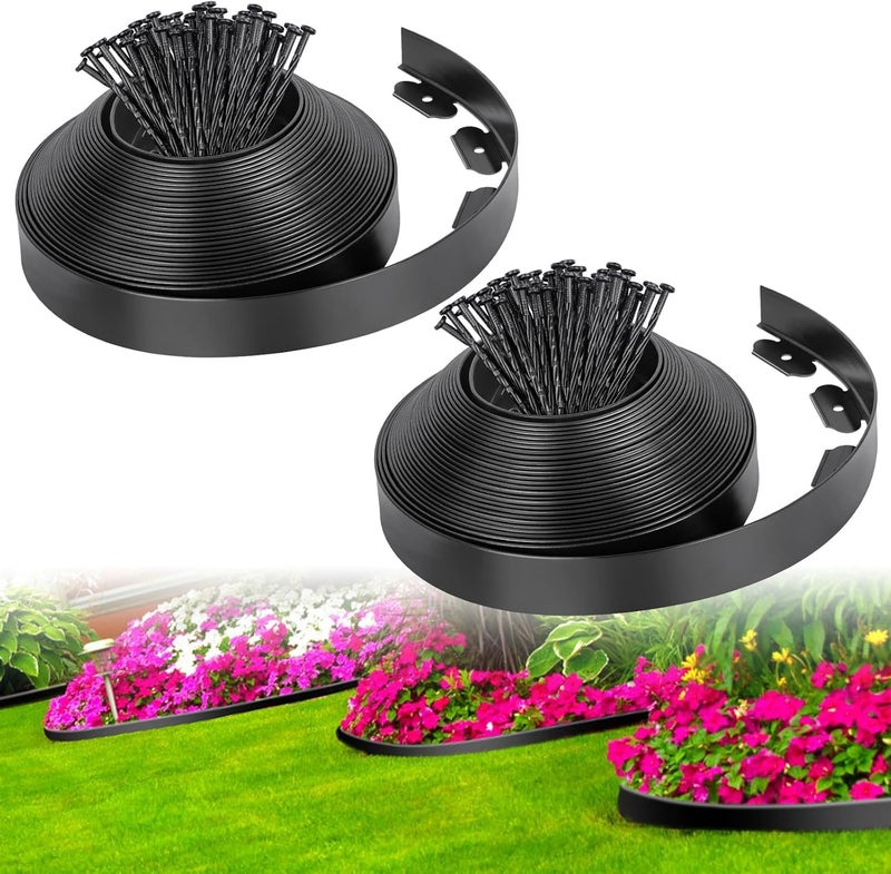 FunFanso 2-Inch x 66 FT Landscape Edging Border with 100 Anchoring Spikes, Garden Border Edging Kit, Plastic Edging Border Flexible for Garden Flower Beds Lawn Yard Paver Pathway (Black) - Image 1